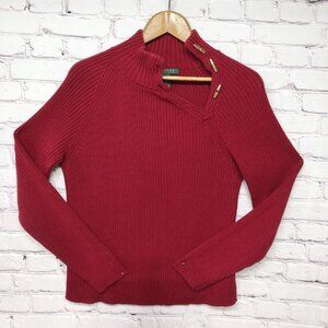 Lauren Ralph Lauren Red Gold Mock Neck Ribbed Cotton Pullover Long Sleeve Sz XL